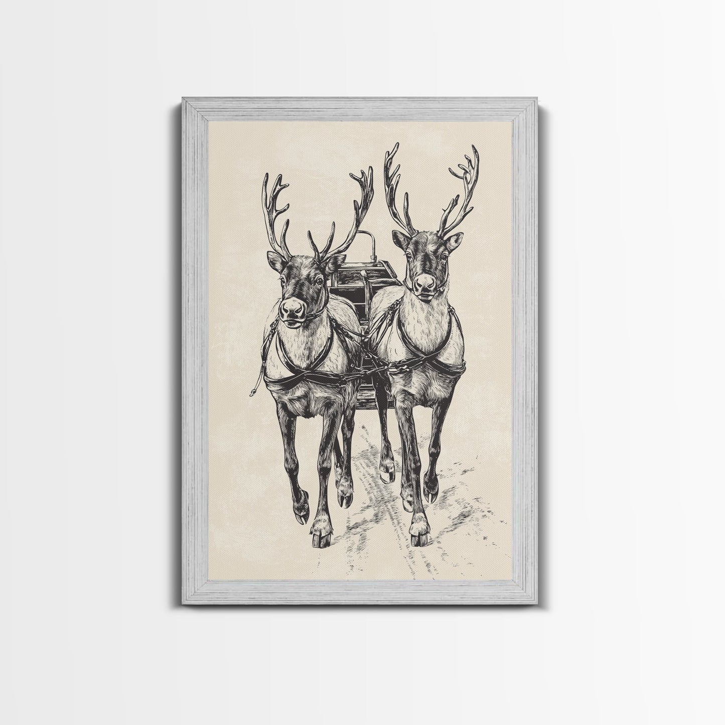 Santa's Sleigh Canvas Print - Framed Canvas - Minimalist Christmas Art - Boho Christmas Art - Rustic Christmas Art