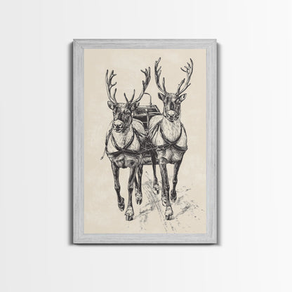 Santa's Sleigh Canvas Print - Framed Canvas - Minimalist Christmas Art - Boho Christmas Art - Rustic Christmas Art