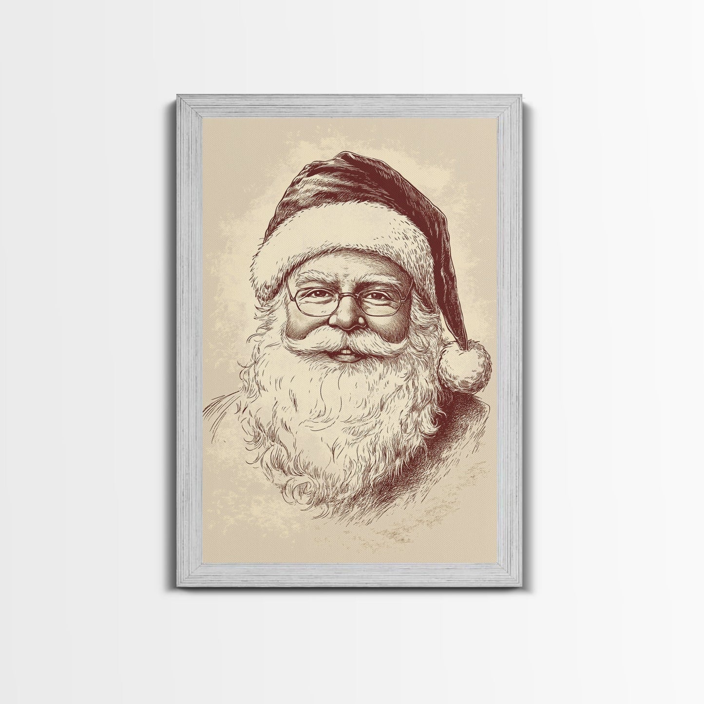 Portrait of Santa Clause Canvas Print - Framed Canvas - Minimalist Christmas Art - Boho Christmas Art - Rustic Christmas Art
