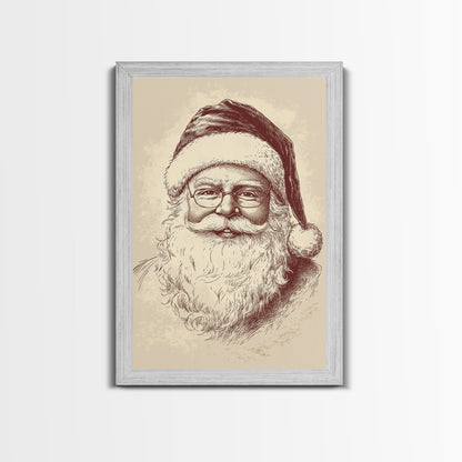 Portrait of Santa Clause Canvas Print - Framed Canvas - Minimalist Christmas Art - Boho Christmas Art - Rustic Christmas Art