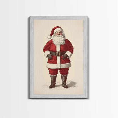 Cheerful Santa Clause Canvas Print - Framed Canvas - Minimalist Christmas Art - Boho Christmas Art - Rustic Christmas Art