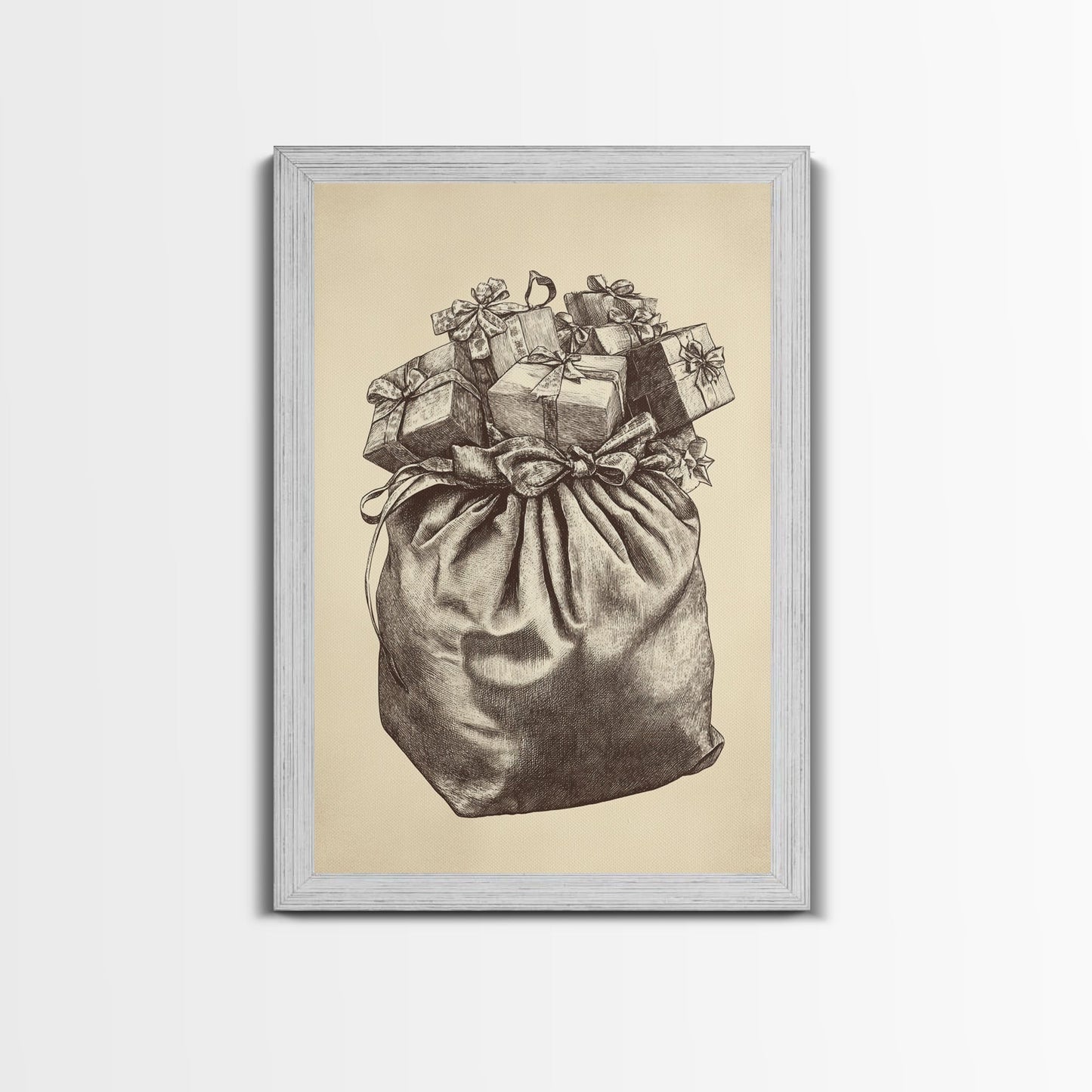 Santa's Gift Bag Canvas Print - Framed Canvas - Minimalist Christmas Art - Boho Christmas Art - Rustic Christmas Art