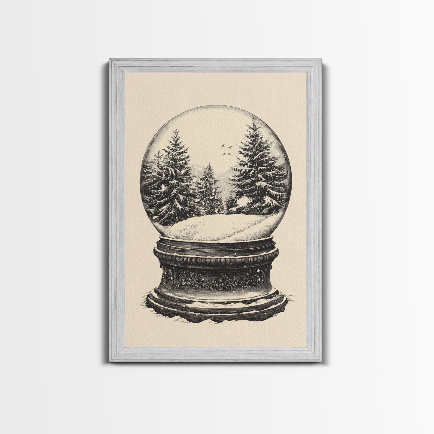 Sketch of a Christmas Snow Globe Canvas Print - Framed Canvas - Minimalist Christmas Art - Boho Christmas Art - Rustic Christmas Art