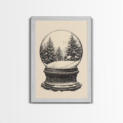 Sketch of a Christmas Snow Globe Canvas Print - Framed Canvas - Minimalist Christmas Art - Boho Christmas Art - Rustic Christmas Art