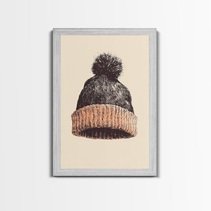 Christmas Beanie Hat Canvas Print - Framed Canvas - Minimalist Christmas Art - Boho Christmas Art - Rustic Christmas Art