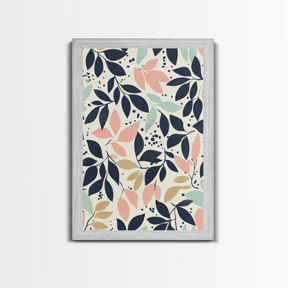 Pastel Florel and Botanical Wall Art, Mid Century Modern Leaves Art Print, Wood Frame Wall Art Canvas Print, Canvas Art, Living Room Decor