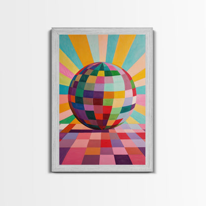 Abstract Disco Ball Painting Canvas Print, Wood Framed Art, Original Art, Disco Ball Art, Disco Ball Poster, Rainbow Disco Ball