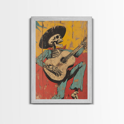 Haunted Skeleton Vaquero Cowboy Framed Canvas Print, Chicano Art, Mexican Home Decor, Mexican Wall Art