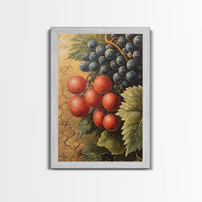 Grapes Wall Art Framed Canvas Print, Antique Fruit Still Life Oil Painting Print, Kitchen Decor, Modern Farmhouse Wall Art, Farmhouse Decor