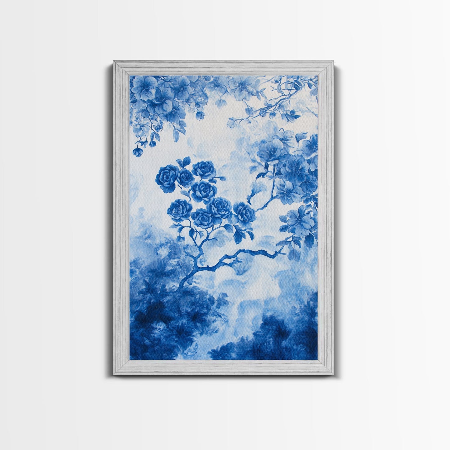 Blue Roses Chinoiserie Style Painting Print, Living Room Decor, Chinoiserie Wall Art, Chinoiserie Decor, Living Room Wall Art