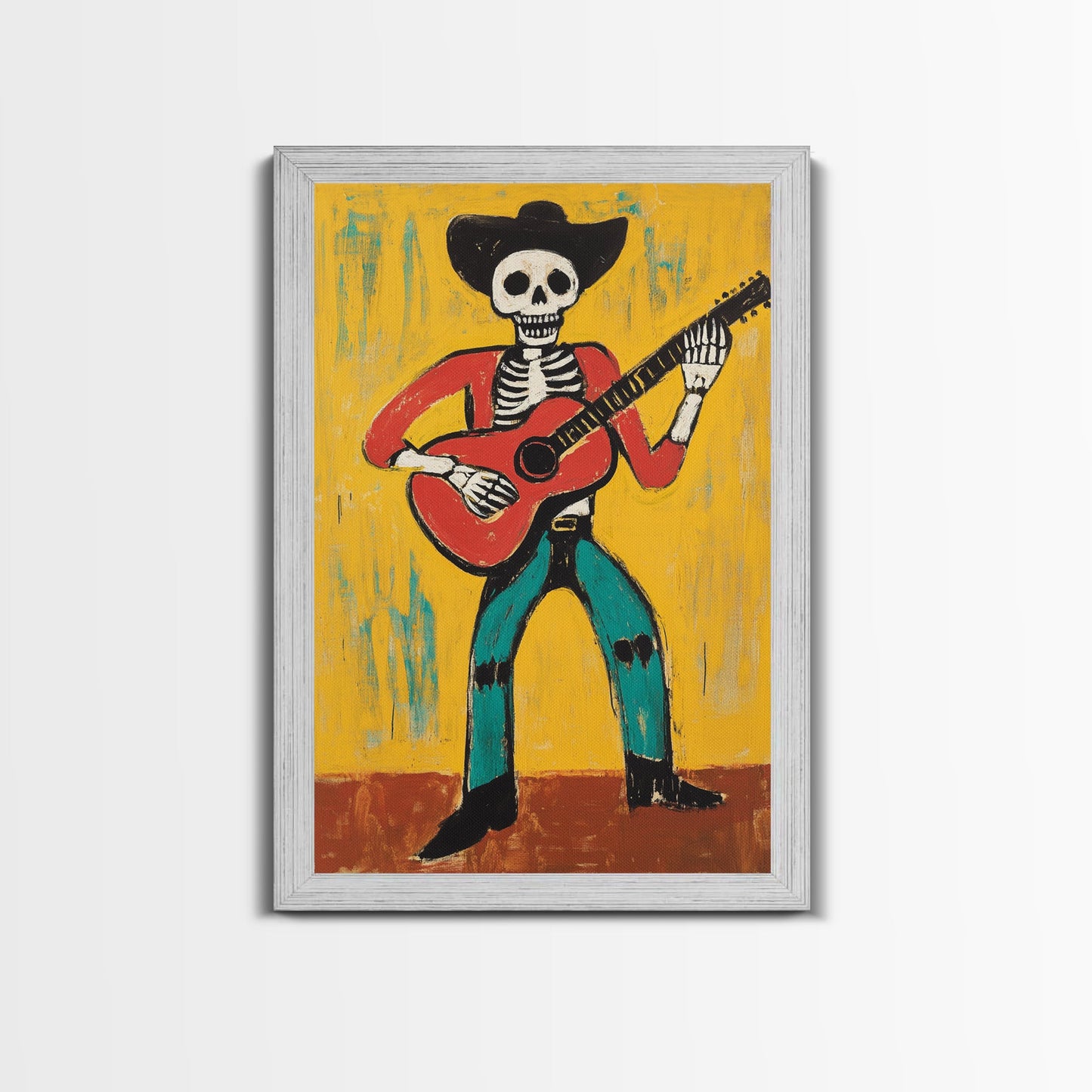 Canvas Print Of a Cowboy Skeleton Guitarist, Mexicano Art, Chicano Art, Original Artwork, Vaquero Art
