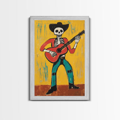 Canvas Print Of a Cowboy Skeleton Guitarist, Mexicano Art, Chicano Art, Original Artwork, Vaquero Art