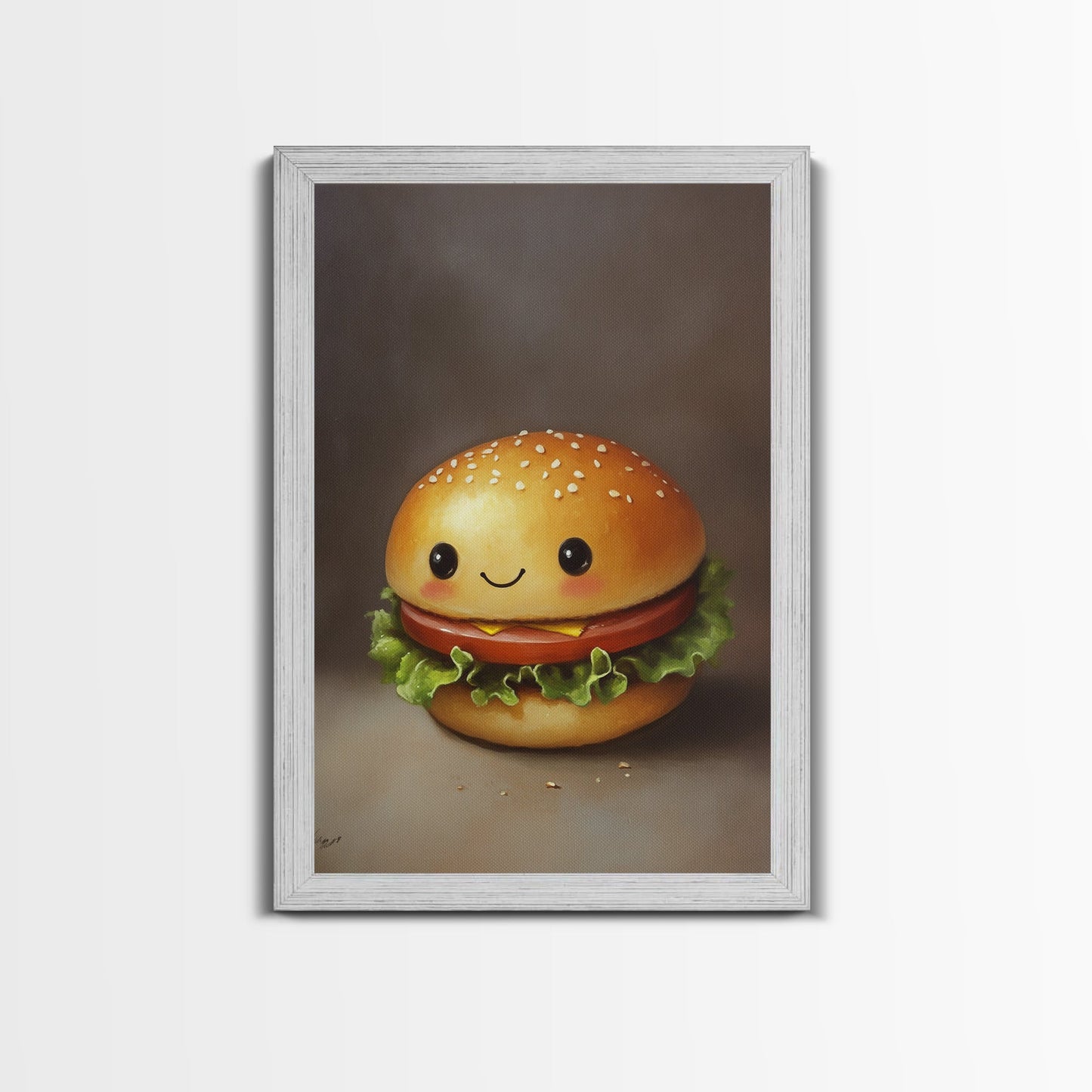 Kawaii Hamburger Canvas Print, Cute Hamburger Painting, Veggie Burger, Kawaii Wall Art, Kawaii Decor