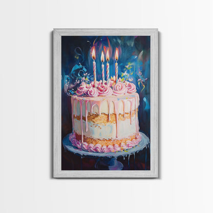 The Birthday Cake, Abstract Canvas Print Oil Painting Of a Birthday Cake, Kitchen Decor, Food Review Kitchen Art, Dining Room Art
