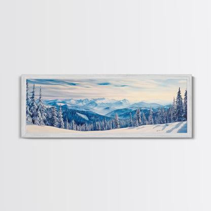 Winter Forest Landscape Painting Print, Horizontal Wall Art, Pine Tree Forest Covered in Snow, Mountain Painting, Mountain Landscape Art