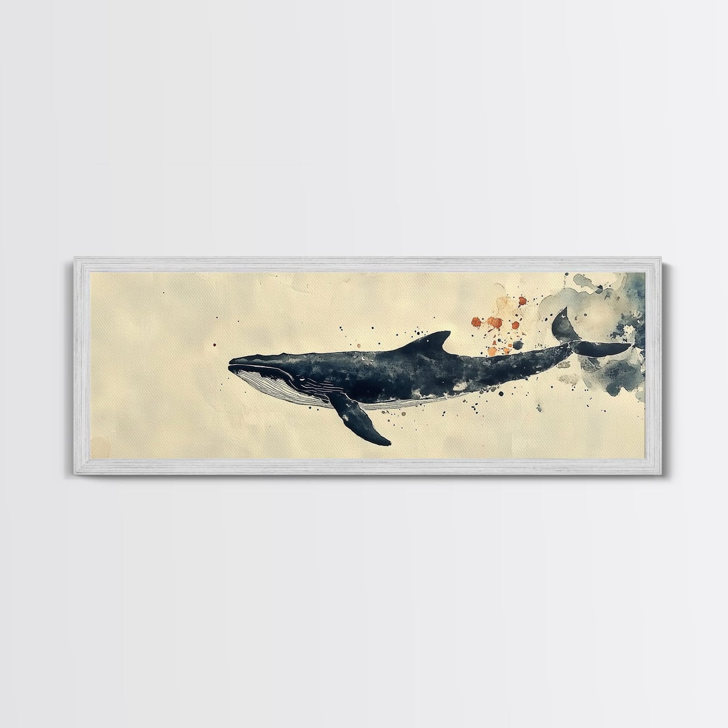 Humpback Whale Wall Art on Canvas - Framed Wall Art - Large Panoramic Gallery Wrapped Canvas Ready To Hang - Wabi Sabi Whale Print