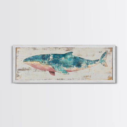 Humpback Whale Panoramic Wall Art Canvas Print - Wood Framed Canvas - Nautical Decor - Ready To Hang, Whale Art, Whale Fine Art