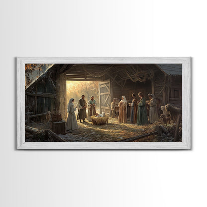 Christmas Nativity Wall Art, Framed Canvas Print, Nativity Oil Painting, Nativity Art Print, Christmas Seasonal Wall Art Living Room Decor