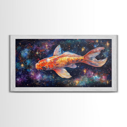 Galactic Koi Fish Framed Canvas Print, Retro Colorful Wall Art, Koi Fish Painting, Koi Wall Art, Space Art, Space Fish Painting