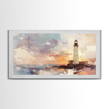 Abstract Oil Painting Print of a Light House, Framed Canvas Print, Nautical Themed Home Decor, Seascapes Painting