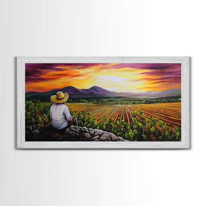 Farmhouse Wall Art Framed Canvas Print - Mexicano Art - Chicano Art - Oil Painting Print of a Tejano Farmer - Arte Mexicano