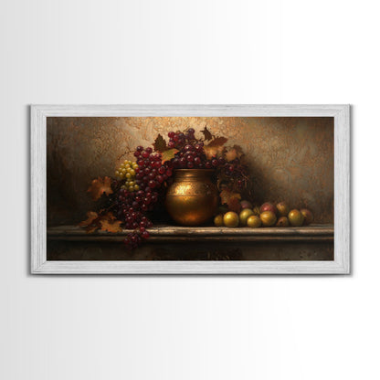 Still Life of Grapes, Framed Canvas Print, Victorian Oil Painting Print, Kitchen Wall Art, Kitchen Painting, Kitchen Home Decor