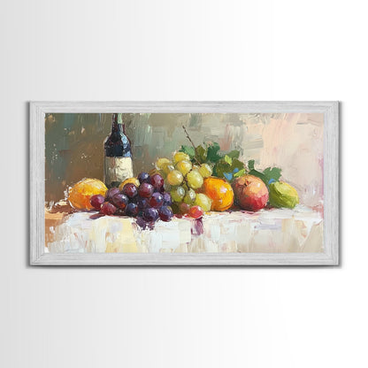 Still Life of Grapes, Fruit and Wine, Framed Canvas Print, Eclectic Kitchen Home Decor, Kitchen Wall Art, Dining Room Wall Art, Art For Kitchen