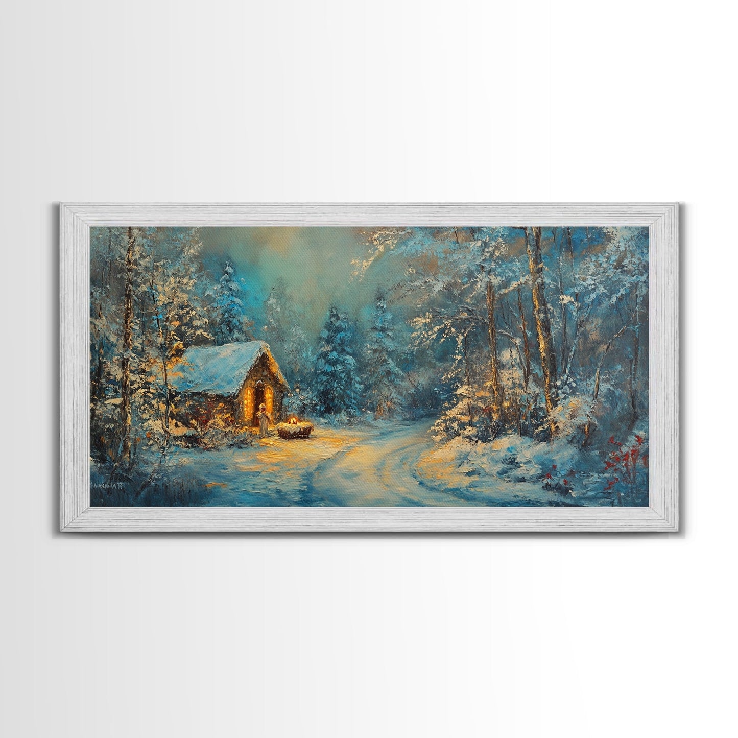 Above Mantle Christmas Wall Art, Framed Canvas Print, Cabin Art, Wall Art For Cabin, Winter Landscape Painting, Winter Themed Home Decor