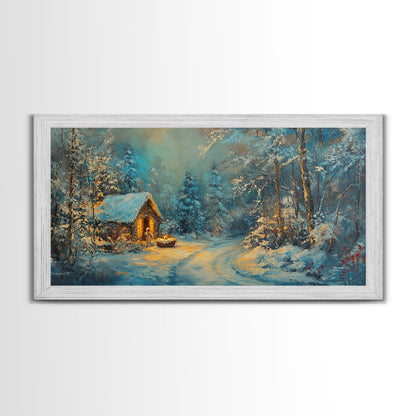 Above Mantle Christmas Wall Art, Framed Canvas Print, Cabin Art, Wall Art For Cabin, Winter Landscape Painting, Winter Themed Home Decor