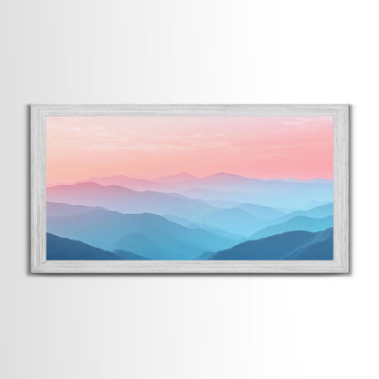 Vaporwave Landscape Painting Print of The Blue Ridge Mountains, Framed Canvas Print, Foggy Mountain Landscape Painting, Ready To Hang Art