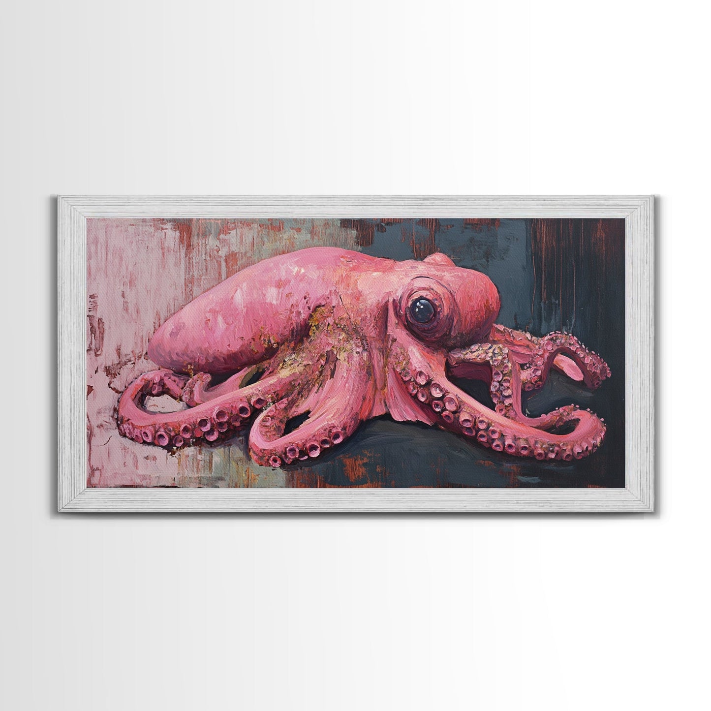 Pink Octopus Framed Canvas Print - Wabi Sabi Style Minimalist Wall Art - Octopus Painting