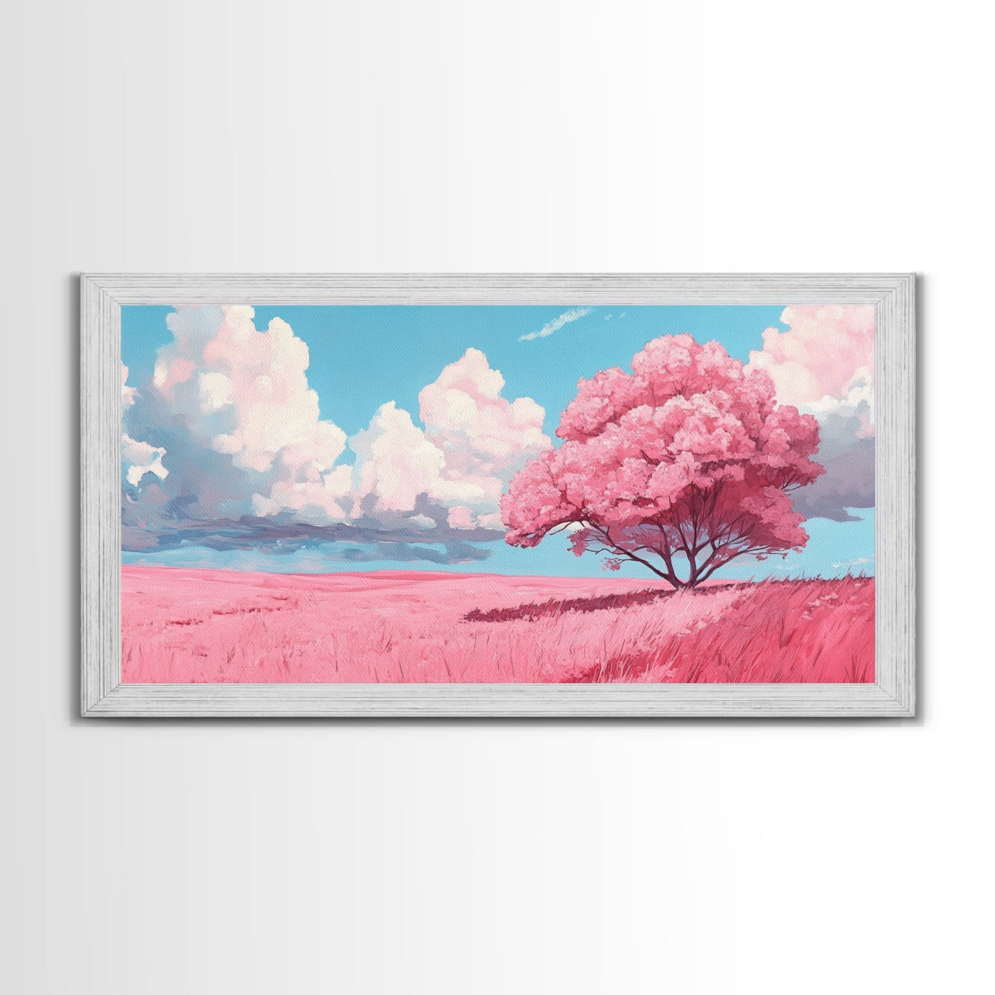 Pink Fields - Abstract Wall Art - Framed Canvas Print - Abstract Landscape Painting - Surrealist Wall Art - Above Sofa Modern Art
