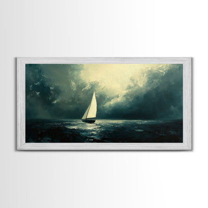 Sailing Through The Storm - Framed Canvas Print - Nautical Home Decor - Sailboat Painting - Sailing Painting - Nautical Seascapes Art