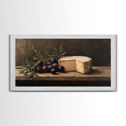 Still Life of FIgs and Cheese - Framed Canvas Print Ready To Hang Wall Art - Oil Painting Of Cheese, Cheese Painting, Kitchen Art