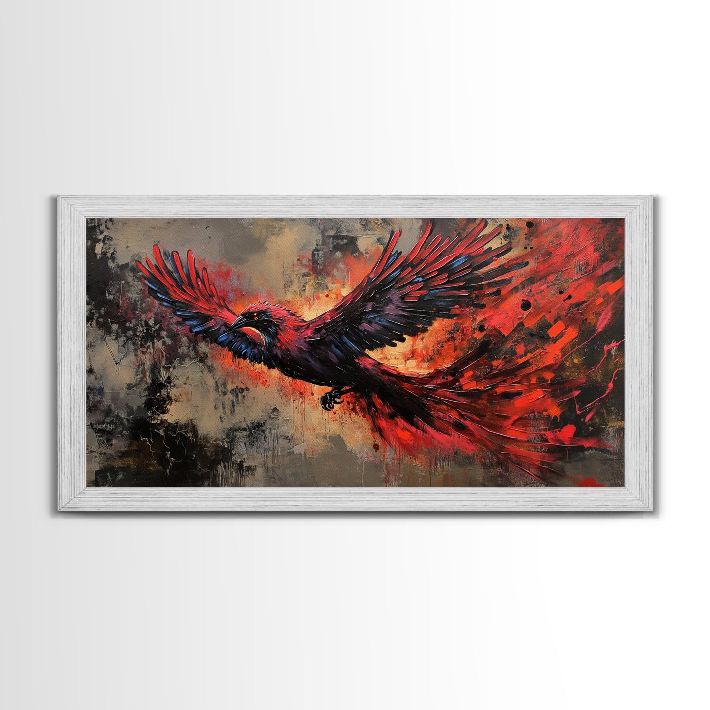 Grunge Phoenix Painting, Framed Canvas Print, Vibrant Phoenix Wall Art Print, Mythical Poster Art, Printed Wall Art