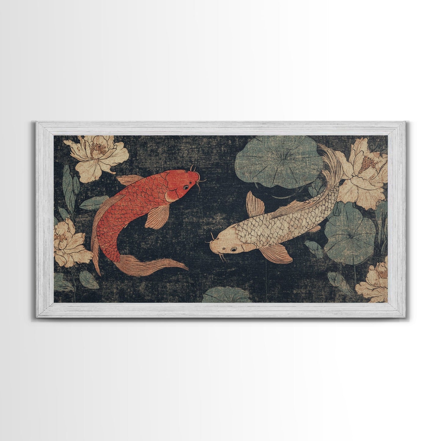 Wabi Sabi Koi Fish Painting Print, Japanese Style Artwork, Elegant Wall Art, Living Room or Bedroom Wall Art, Ready To Hang Canvas