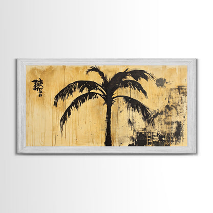 Palm Tree Abstract Painting Print, Coastal Decor, Framed Canvas Ready To Hang, Nautical Painting, Coastal Home Decor, Living Room Palm Tree Art