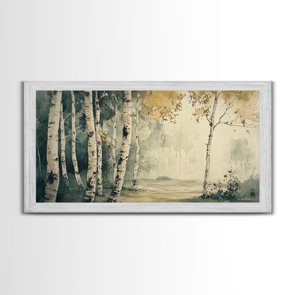 Mountain Forest Landscape Canvas Wall Art, Abstract Birch Tree Forest Watercolor Painting Print, Aspen Trees Colorado Wall Art