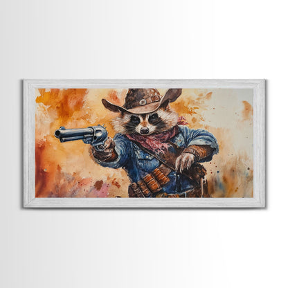 The Raccoon Cowboy - Framed Canvas Print - Raccoon Art - Trash Panda Cowboy