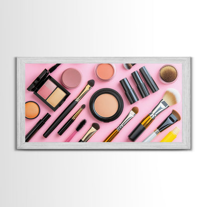 Makeup Spread Wall Art, Make Up Canvas Print, Preppy Dorm Room Wall Art, Girl's Dorm Room Wall Art, Makeup Painting