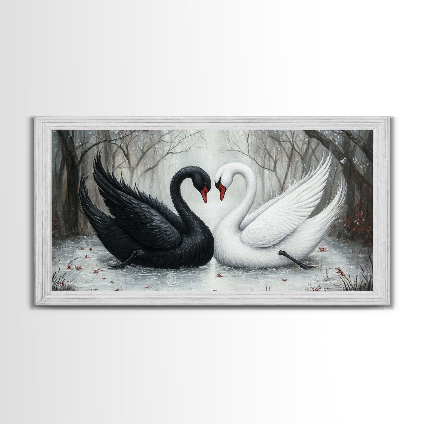 Dark Swans Forming a Heart - Framed Canvas Print - Dark Romance Wall Art - Dark Academia Art - Couple Gift Idea - Goth Art - Gothic Decor