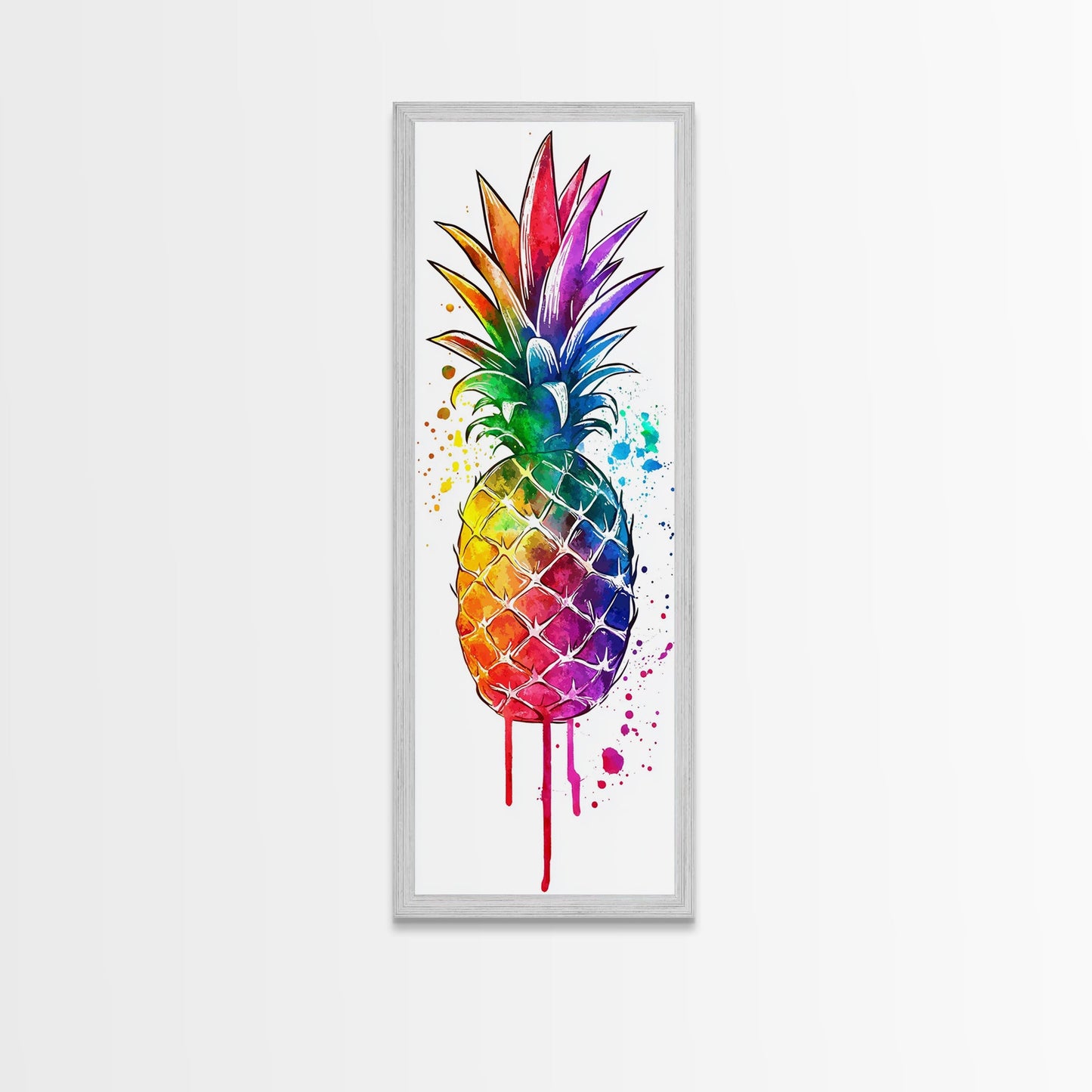 Pineapple painting vibrant wall art framed canvas print, colorful tropical art, kitchen decor, unique pop art style, perfect gift idea