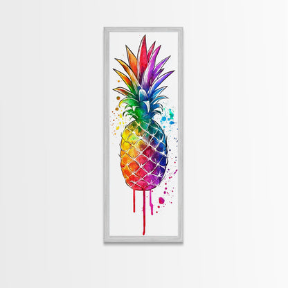 Pineapple painting vibrant wall art framed canvas print, colorful tropical art, kitchen decor, unique pop art style, perfect gift idea