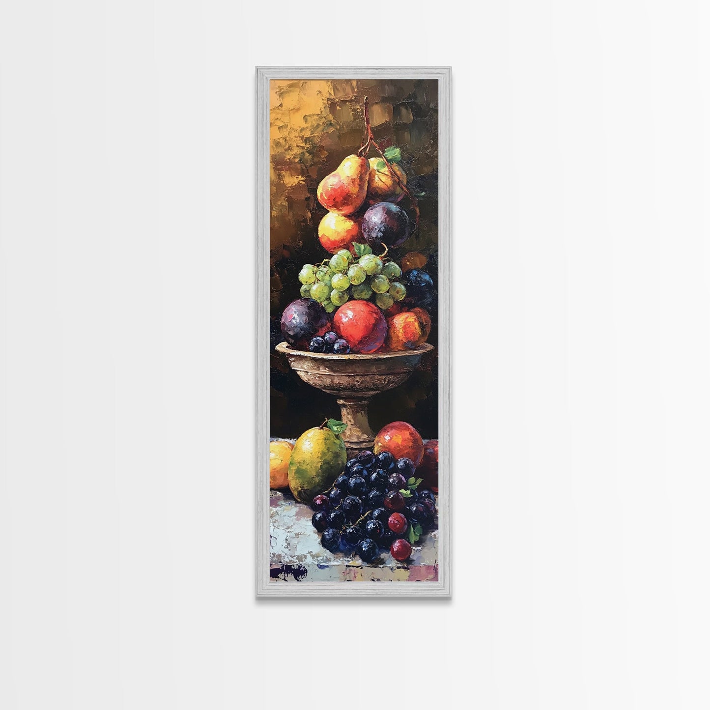Still Life Oil Painting PRINT of Fruit, Kitchen Decor, Kitchen Wall Art, Grapes Painting, Long Skinny Art, Skinny Vertical Art, Tall Skinny Art