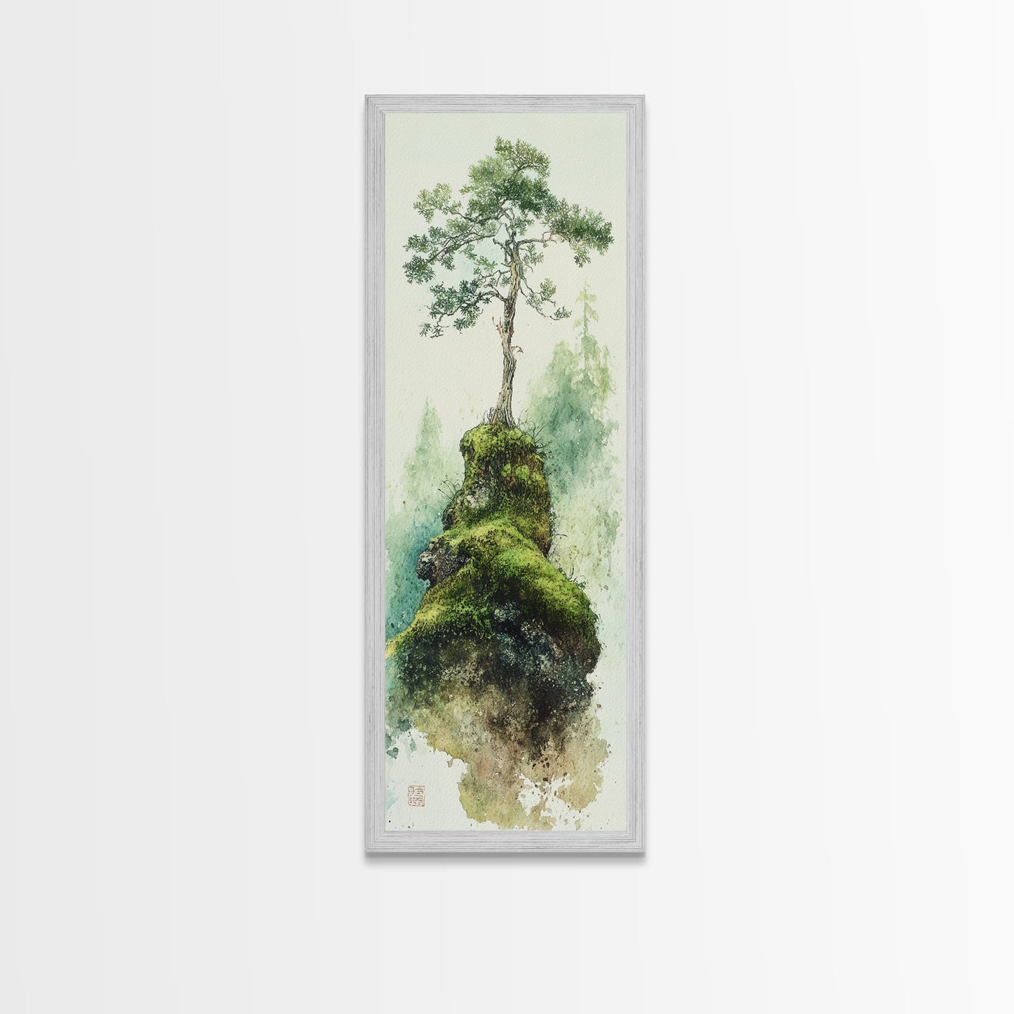 Framed Canvas Print Serene Tree Art Nature-Inspired Decor Wabi Sabi Art Botanical Print Calm Green Tones Above Couch Art Minimalist Decor
