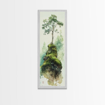 Framed Canvas Print Serene Tree Art Nature-Inspired Decor Wabi Sabi Art Botanical Print Calm Green Tones Above Couch Art Minimalist Decor