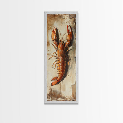 Funky Kitchen Art Framed Canvas Print, Crayfish Painting, New Orleans Cajun Wall Art, Oil Painting for Kitchen, Tall Skinny Art