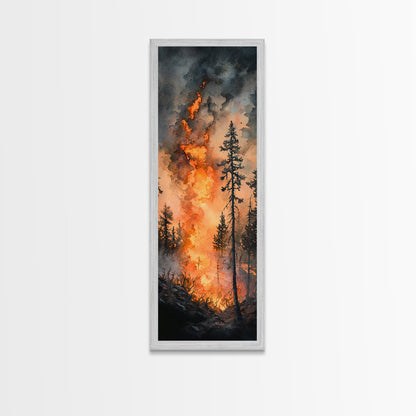Fiery Forest Flames Canvas Print – Dark Moody Art, Forest Fire Scene, Dramatic Wall Art, Wabi Sabi Wall Art, Above Bed Decor, Rustic Wall Art