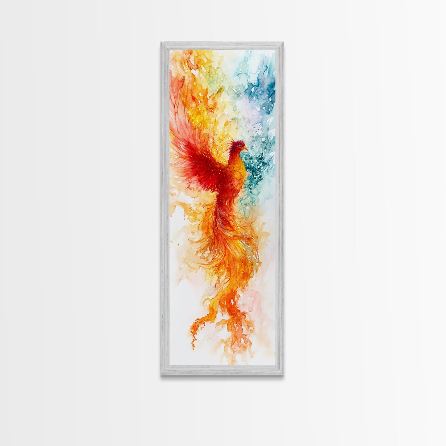 Ethereal Phoenix Rising from the Ashes in Subtle Pastel Shades – Mystical Bird Canvas Print, Ideal Wall Art for Calm and Cozy Spaces