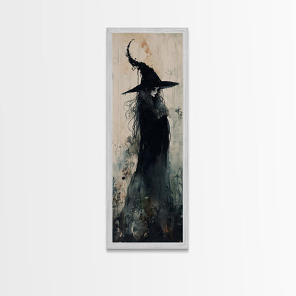 Mystical Witch in Black Forest Art - Framed Canvas Print for Halloween, Gothic Decor, Witch Art, Dark Home Decor, Long Wall Art